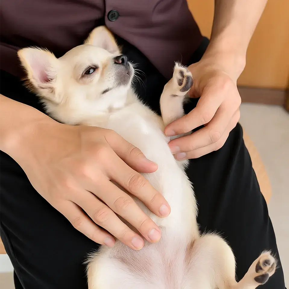 犬の仰向け抱っこ ちわわ