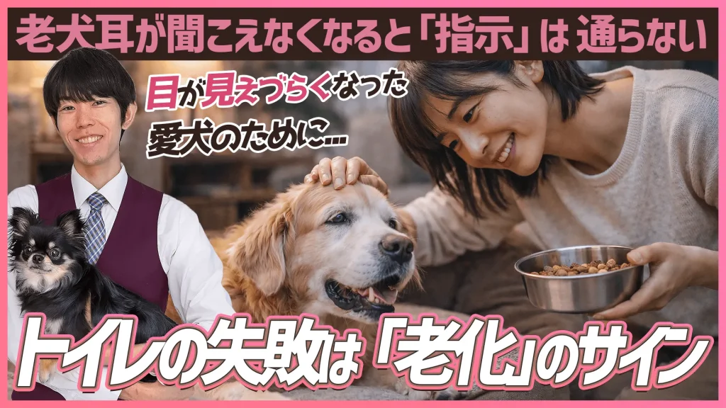 シニア犬のケアーと心の準備【今から準備しておくべきこと】トイレの失敗は「老化」のサイン | 耳が聞こえなくなると「指示」は通らない